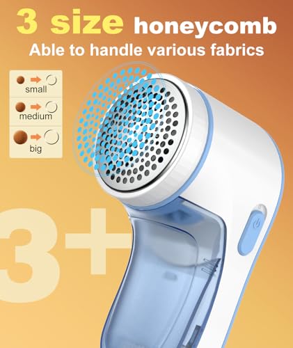 Fabric Shaver, Lint Remover for Clothes, Effectively and Quickly Remove Pills, Sweater Shaver with Stainless Steel 3-Leaf Blades and Safety Lock Protection.(Blue & White) - Image 4