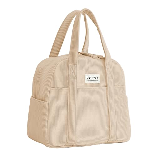 belaven Insulated Lunch Bag for Women, 6-Hour Cold Retention Cooler Tote with Sturdy Handle, 15-Can Spacious Capacity, Leakproof Corduroy Fabric & Aluminum Foil Lining (Coffee)