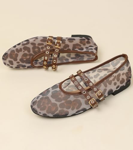 Image of Mesh Ballet Flats Shoes for Women Comfortable Studded Mary Jane Shoes Ballerina Buckle Strap Business Office Work Dress Shoes