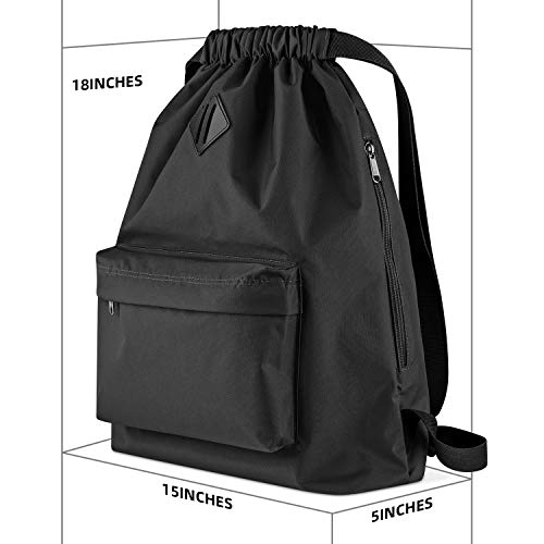 Vorspack Drawstring Backpack Water Resistant String Bag Cinch Bag Sports Gym Sack With Side Pocket For Men Women - Black #TOP1
