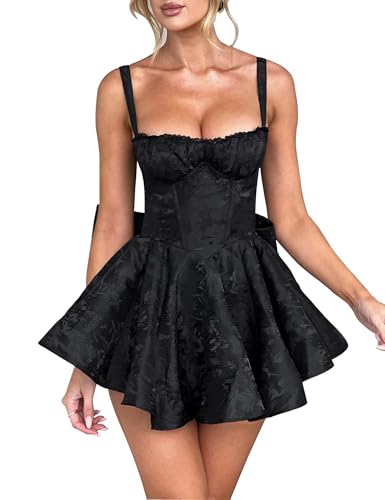 LuFeng Womens Sweetheart Neckline Satin A-line Spaghetti Straps Jacquard Mini Dress Bow Sleeveless Cocktail Prom Dress2