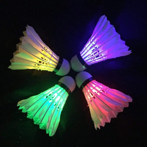 Image of Glow in The Dark Badminton Birdies,LED Badminton Shuttlecocks for Family Backyards Practice,4 /5 /6 PCS Nylon /Goose Feather Long Lasting Light Up Birdie Balls Set for Indoor Outdoor Sports