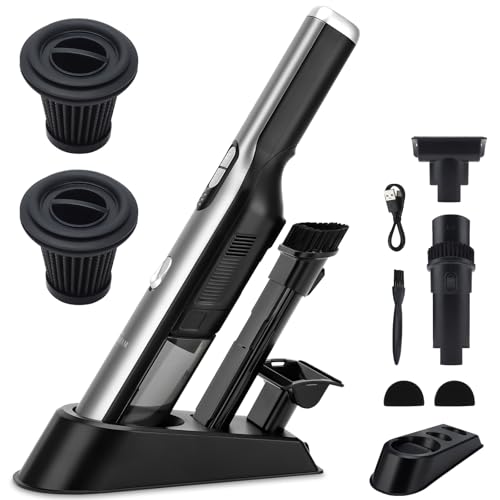 VACFAM Cordless Handheld Vacuum, 18KPa Car Vacuum with LED and Dock, Gray