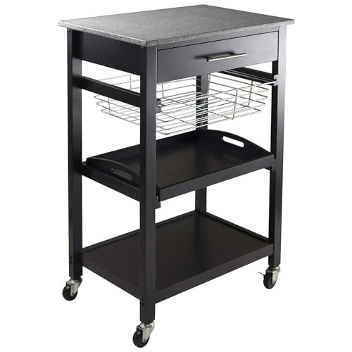 HomeStock Utility Cart with Granite Top - Multi-Functional Kitchen Island