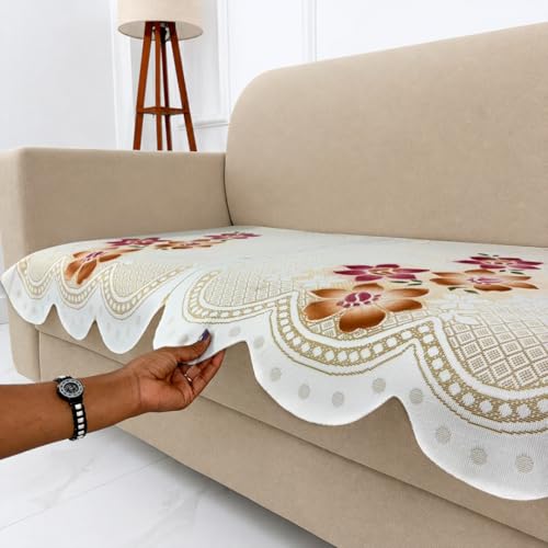Image of Homerz Premium 'Surya Series' Sofa Cover | Stylish Sofa Protector | Net Fabric | Anti-Stain & Washable Slip Cover Exact Size Antislip (Exclusive Yellow, 5 (3+2) Seater, Only Seat Cover)