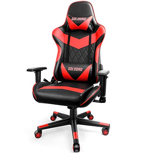 GOLDORO Gaming Chair Computer Chair Ergonomic High Back PU Leather with Adjustable Armrest and Back Recliner Swivel Rocker Office Chair Black Red