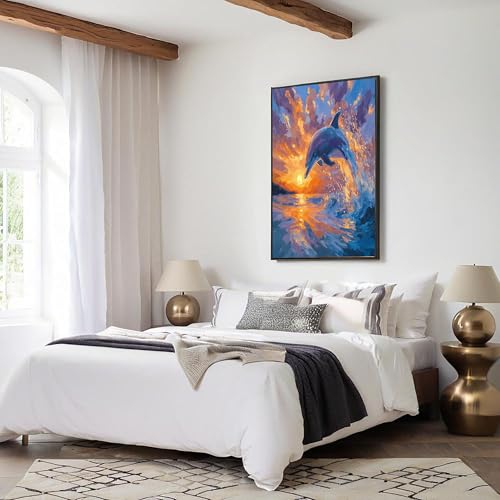 Art mural poster coucher soleil dauphins grand format 80x120