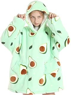 Flannel Wearable Blanket Sweatshirt Hoodie UK Comfy Fluffy Avocado Blanket for Kids Girls, Warm Oversized Hoodie Blanket with 2 Pocket,Elastic Cuffs & Machine Washed