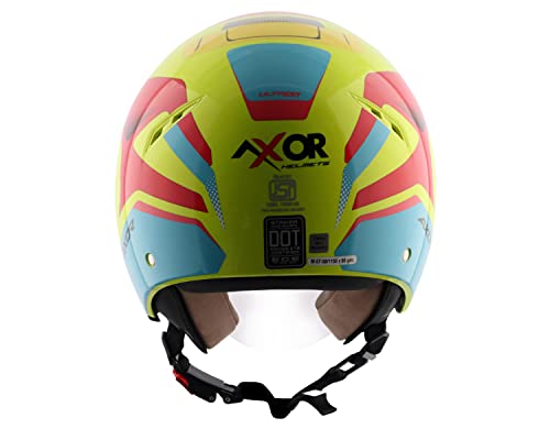 Image of Axor Striker Ultron ISI ECE DOT Certified Lightweight Open Face Dual Visor Helmet for Men and Women with Outer Clear Visor and Inner Smoke Sun Visor Neon Yellow Red(XL)