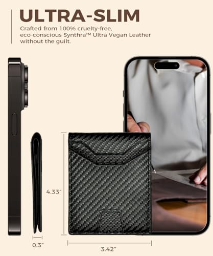 Slim RFID Blocking Wallets for Men Synthra™ Ultra Leather Bifold Minimalist Wallet 11 Cord Holder Thin Mens Wallet with Gift Box (Black)4
