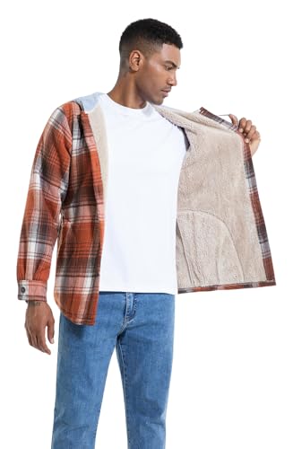 Image of Men's Cotton Plaid Shirt Jacket Fleece Flannel Sherpa Button Down