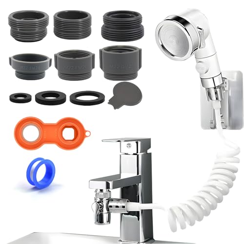 Douchette Lavabo, Douchette de Lavabo avec Tuyau de 1,5 m, Support de Pommeau de Douche et Distributeur de Robinet, Fonction d'arrêt pour Salle de Bain
