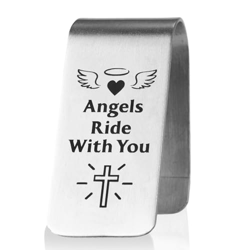 Image of Penitue Engraved Guardian Angel Car Visor Clip, Inspirational Car Visor Clip Driving Safe Accessories for Women Men Family Friend New Driver Gifts (Silver)