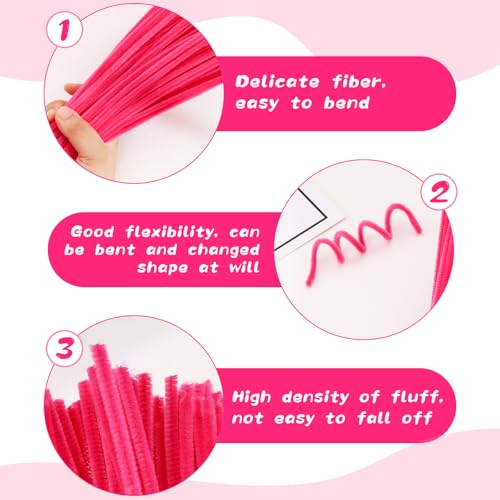 Image of 100Pcs Pipe Cleaners Craft, Pink Chenille Stems for Craft Supplies | Pipe Cleaners Bulk for Home Arts and Crafts Supplies, DIY Festivals Bouquet Limpia Pipas for Flower Making