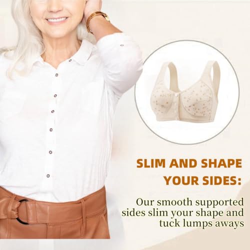 Daisy Bras for Older Women, 2025 New Comfortable Convenient Front Close Button Cotton Bras for Older Women No Underwire2