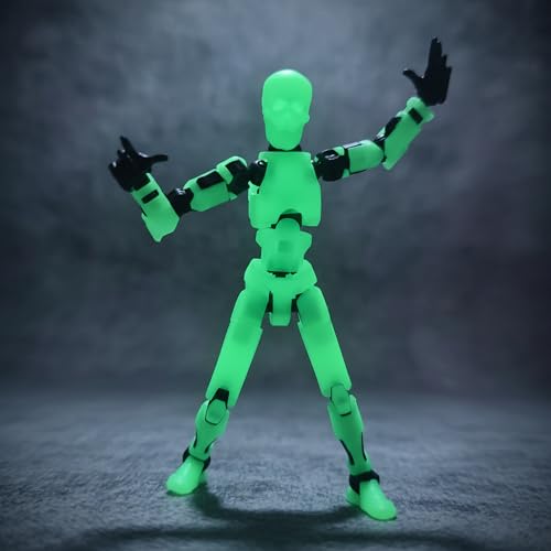 Image of TADCraft DIY Dummy 13 Action Figure Glow in the Dark Skull Head with Glow in The Dark Spear | Fully Articulated Posable Robot Toy for Collection & Photography