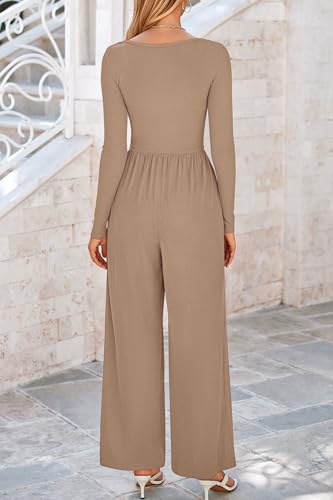 PRETTYGARDEN Womens Jumpsuits Dressy Casual Fall Fashion 2025 Trendy Long Sleeve Wide Leg Rompers Spring Work Office Outfits