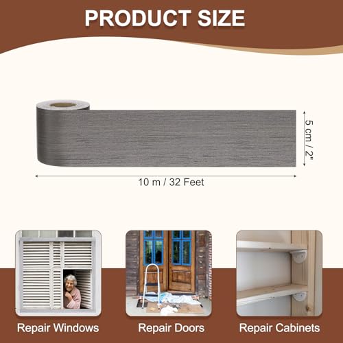 Image of MECCANIXITY Wood Grain Repair Tape, 2 Inch x 33 Feet Self Adhesive Wood Grain Tape Multi-Purpose Wallpaper Border Trim for Furniture Floors Windows Doors Tables Home DIY Projects, Dark Walnut
