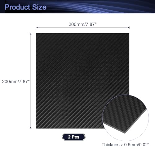 QUARKZMAN 2 Stück 3K Carbon Fiber Plate Panel Sheets, 200 x 200 x 0,5 mm Carbon Fiber Board Plate Flexible für RC Flugzeug, Modellauto, Autoersatzteile (Twill Matte)