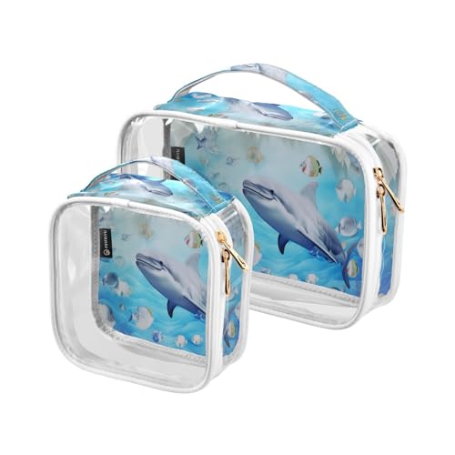 GAIGEO Best Friends Conjunto de bolsas de higiene para cães, transparente, bolsa de viagem para produtos de cabelo, bolsa de higiene para mulheres, pacote com 2, Tubarão no mundo subaquático, one size