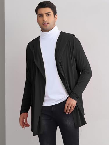 Lars Amadeus Hooded Cardigan for Men's Lightweight Shawl Collar Long Sleeves Open Front Draped Cardigans2