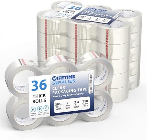 36 Rolls | 2.4 mil Clear | 110 Yards Each (3960 Yards Total) | 2" Premium Packing Tape Heavy Duty Packaging Tape for Shipping Moving Stronger Thicker