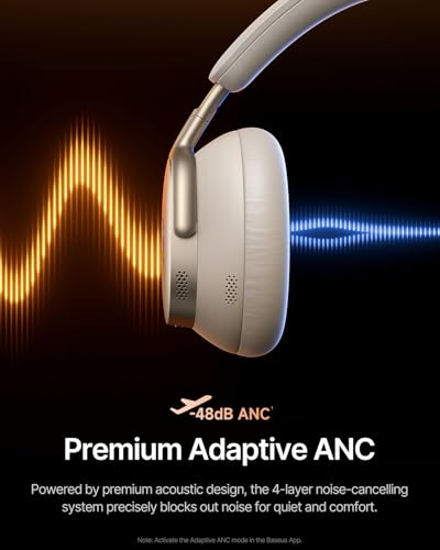 Baseus Inspire XH1 Over-ear hoofdtelefoon met ruisonderdrukking, Sound by Bose, cloud-comfort, Dolby Audio & Hi-Res voor ongelooflijk dynamisch geluid, 100 uur speeltijd, sterrenlicht wit - Afbeelding 5