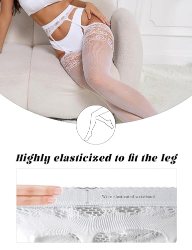 Image of Suspender Tights Stockings for Women Sexy Lace Pantyhose with Garter Belt Plus Size XS-5XL
