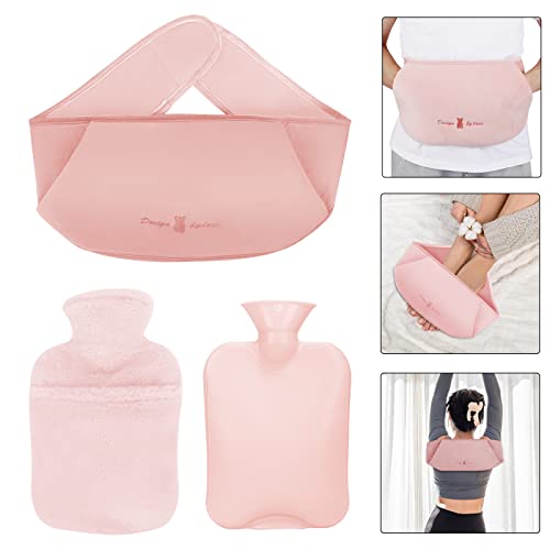 3-in-1-Wärmflasche aus Gummi, weiche Taillenabdeckung und Plüsch-Deckel, Handwärmer für Hals, Schultern, Rücken, Beine, warme Taille (Rosa, 1,2 l)