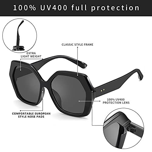 ZENOTTIC Retro Oversized Hexagonal Sunglasses for Women 100% UV400 Protection3