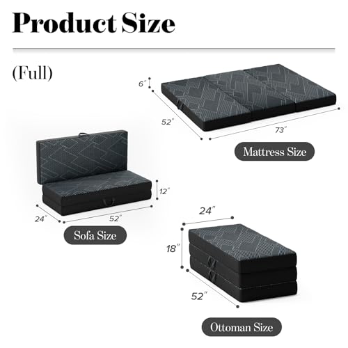 Image of Vamcheer Folding Mattress Full Size Foldable Mattress 6 Inch 73 inchx52 inchx6 inch | Tri Folding Mattress Trifold Memory Foam Mattress with Washable Cover, Handle & Non-Slip Bottom for Travel Camping Guest Room