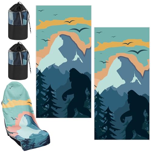 Hahafelt Car Seat Towel Covers with Storage Bag 63 x 32 Inch Universal Non Slip Waterproof Sweat Protector for Car Truck Gym Swimming Running Machine Washable(2 Pack Sasquatch)