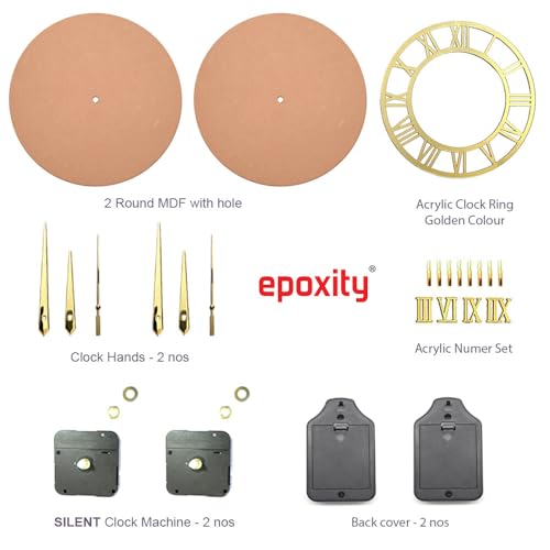 Image of Resin Art kit for Analog Wall Clock Making with 2:1 Raisin 300 GMS Resin 12' inch MDF with Acrylic Roman Ring (Material for 2 Clocks), Clear
