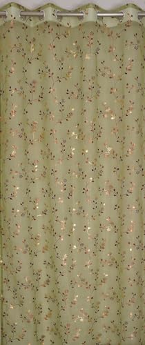 Image of littlelotus Floral Print Tissue Net Sheer Transparent Grommet Curtains for Window 5 feet Long Set of 2, Green