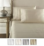 Pure Parima Luxury 100% CEA Certified Egyptian Cotton Sheet Bed Set, Extra-Long Staple, Cool, Breathable, Ultra Comfort, Double Hem-Stitched, Flat, Fitted, and 2 Pillow Cases (Tan, Queen)