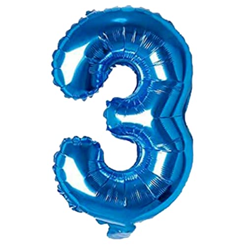 Image of Blue 32 Inches 3 Numbers Shape Large Big Foil Helium Balloons For Party Decorations In Happy Birthday Anniversary Office Items Materials Set Pack, Pack Of 1