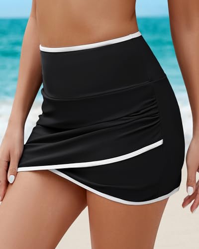 GRAPENT Swim Skirt for Women High Waisted Ruched Bikini Bottoms Colorblock Swimsuit Tulip Bathing Suit Skirts with Brief2