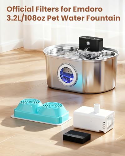 Image of 4 Pack of Emdoro Official Replacement Filters and Sponges (2 Months Set) for Stainless Steel Cat Water Fountain