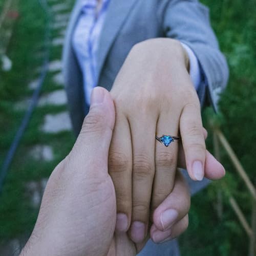 Promise Rings for Couples Set With 2 Rings Custom Engraved Matching Engagement Rings for Couples Blue Wedding Rings Set for Him and Her Black Tungsten Rings for Men Women Wedding Band Sapphire3