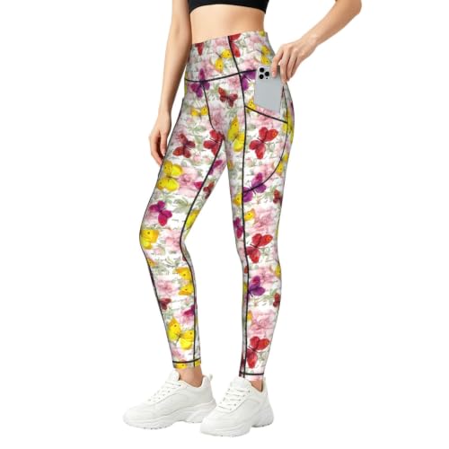 Pantalones de yoga elasticos de mujer con bolsillos laterales y estampado moderno