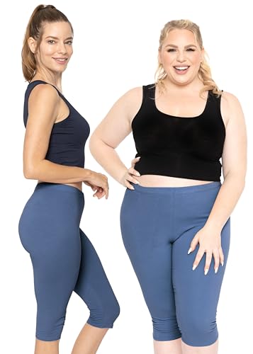 Image of STRETCH IS COMFORT Cotton Capri Leggings, Knee Length Pants, Plus Size | Soft pull-on comfort, lightweight summer feel, ankle option, casual layering, cotton leggings, black capris, under dresses