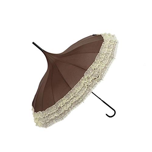 長傘 ストレートバー半自動ロングハンドルフック雨ギアレディーサンシェードUnbrellasのためにレースパゴダ傘 SYMJP (Color : コーヒー, Size : 1)