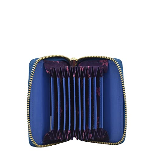 Image of Anuschka Women's Hand-Painted Genuine Leather Accordion Style Credit and Business Card Holder - Croco Embossed Peacock