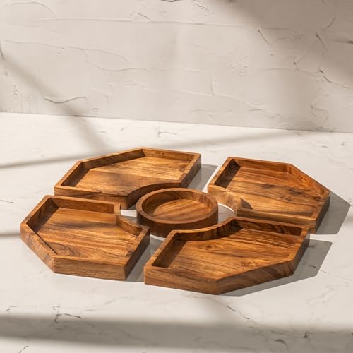 Image of PickAPart Acacia Wood Multipurpose Serveware | Modular Cheese Board Platter Set | Wooden Charcuterie Board for Cheese, Snacks, Fruits & Appetizers | Food-Safe Natural Finish | 15 x 15 Inch