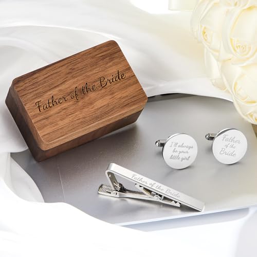 Image of Colingmill Father of the Bride Gift Dad of the Bridegroom Cufflinks Tie Clip Set with Engraved Wood Gift Box for Dad