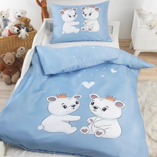 Juego de ropa de cama infantil para niñas y niños, 100 x 135 cm + 40 x 60 cm, 100 % algodón reforzado, cierre de cremallera, diseño de osos