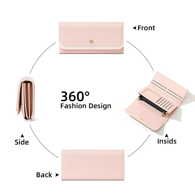 Women's Wallets RFID Blocking Leather Trifold Clutch Slim Wallet Ladies Purse Credit Card Holder Travel Wallet (BROWN)4