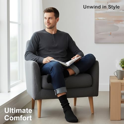 Image of 3 Pairs Slouch Socks for Women & Men, Ribbed Scrunch Crew Socks | 3-pair cotton-rich ribbed slouch socks for women and men, thick scrunch crew socks for boots, sneakers and lounging.