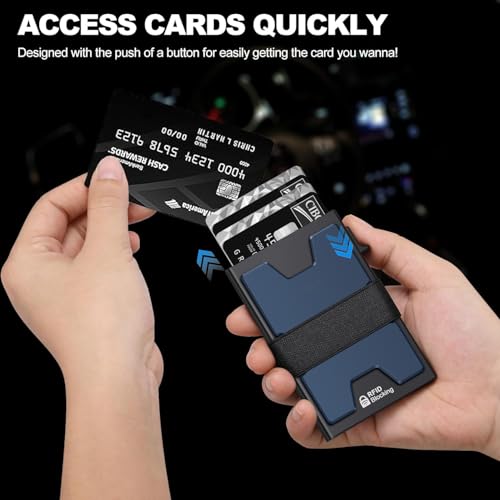 Image of SEMORID Slim Aluminum Card Holder Wallet for Men, Durable Expandable Backplate, RFID Blocking Minimalist Metal Pop Up Wallet, Holds 12+ Cards Plus Cash