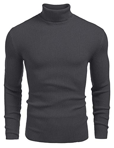 COOFANDY Maglione da Uomo a Collo Alto Senza Cappuccio Girocollo in Maglia Fine Maglione Casual Slim Basic Invernale da Uomo Grigio Scuro XL